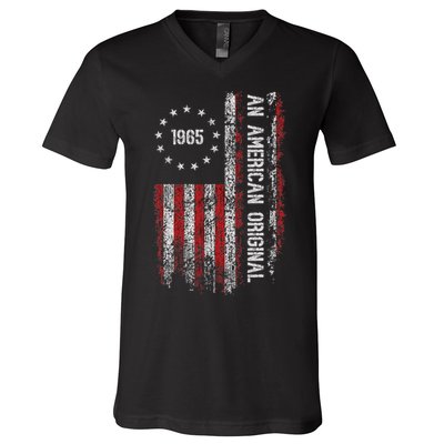 An American Original 1965 Birthday Vintage American Flag V-Neck T-Shirt