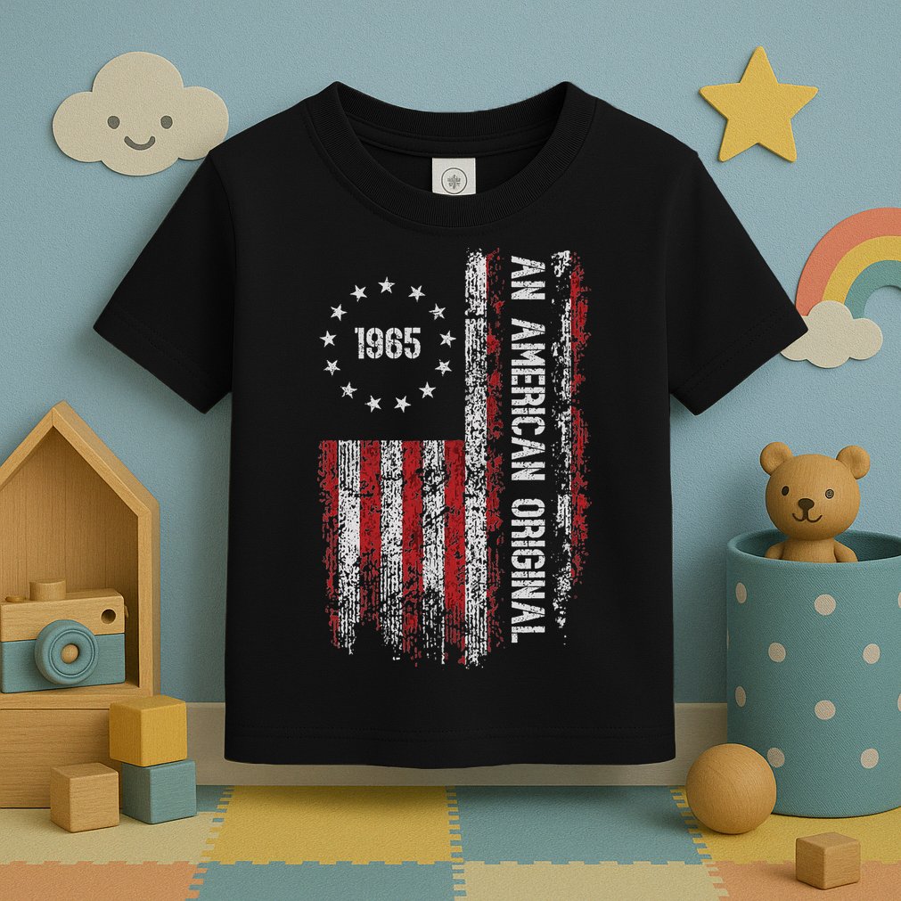 An American Original 1965 Birthday Vintage American Flag Toddler T-Shirt