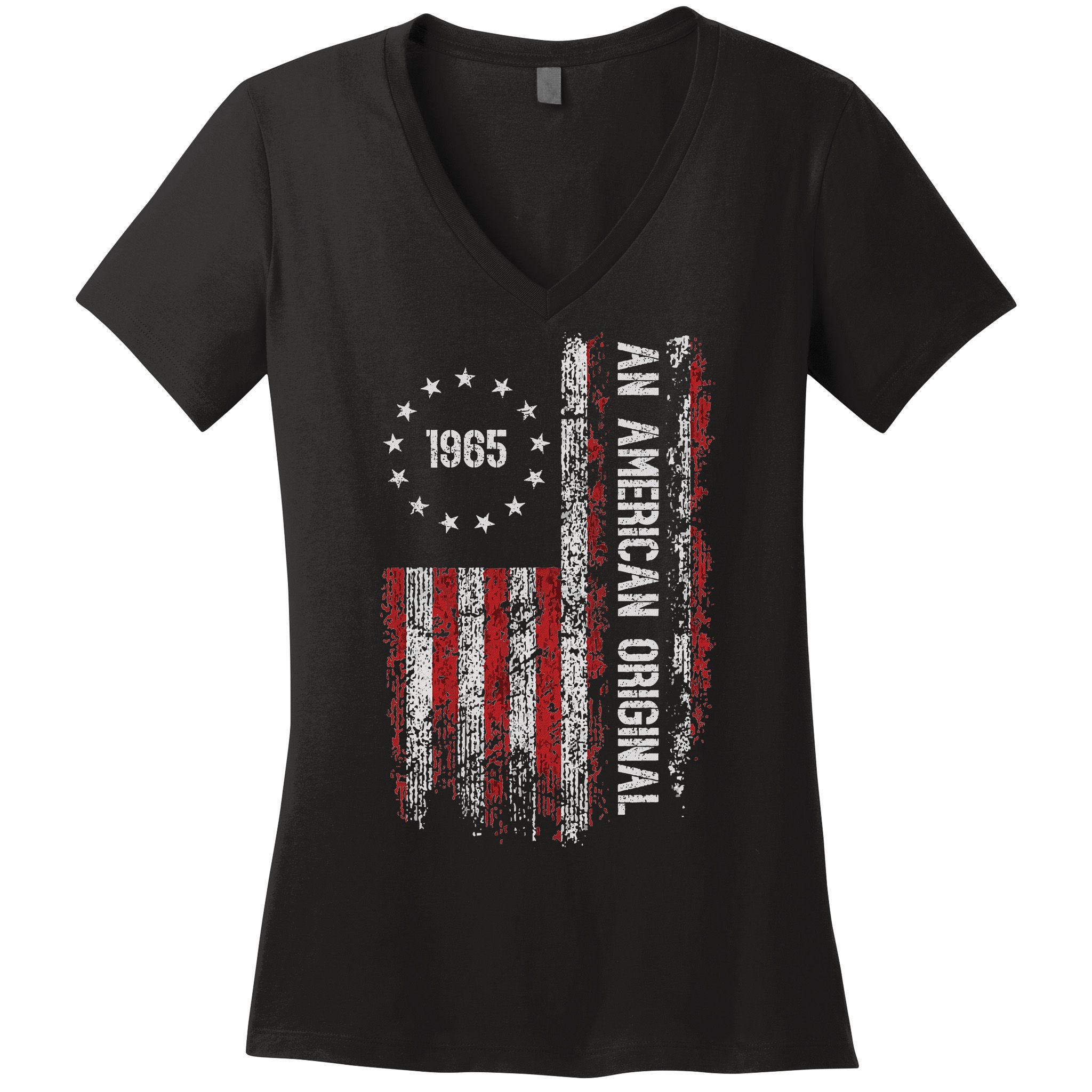 An American Original 1965 Birthday Vintage American Flag Women's V-Neck T-Shirt