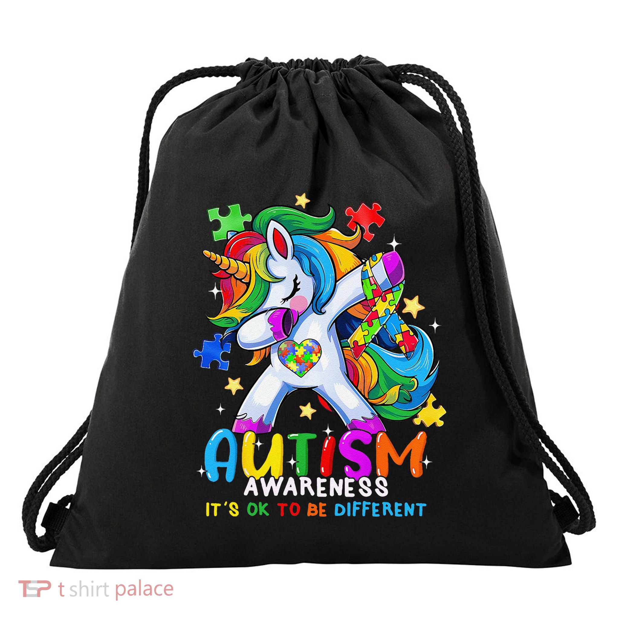 Autism Awareness Ok To Be Different Dabbing Unicorn Women Drawstring Bag