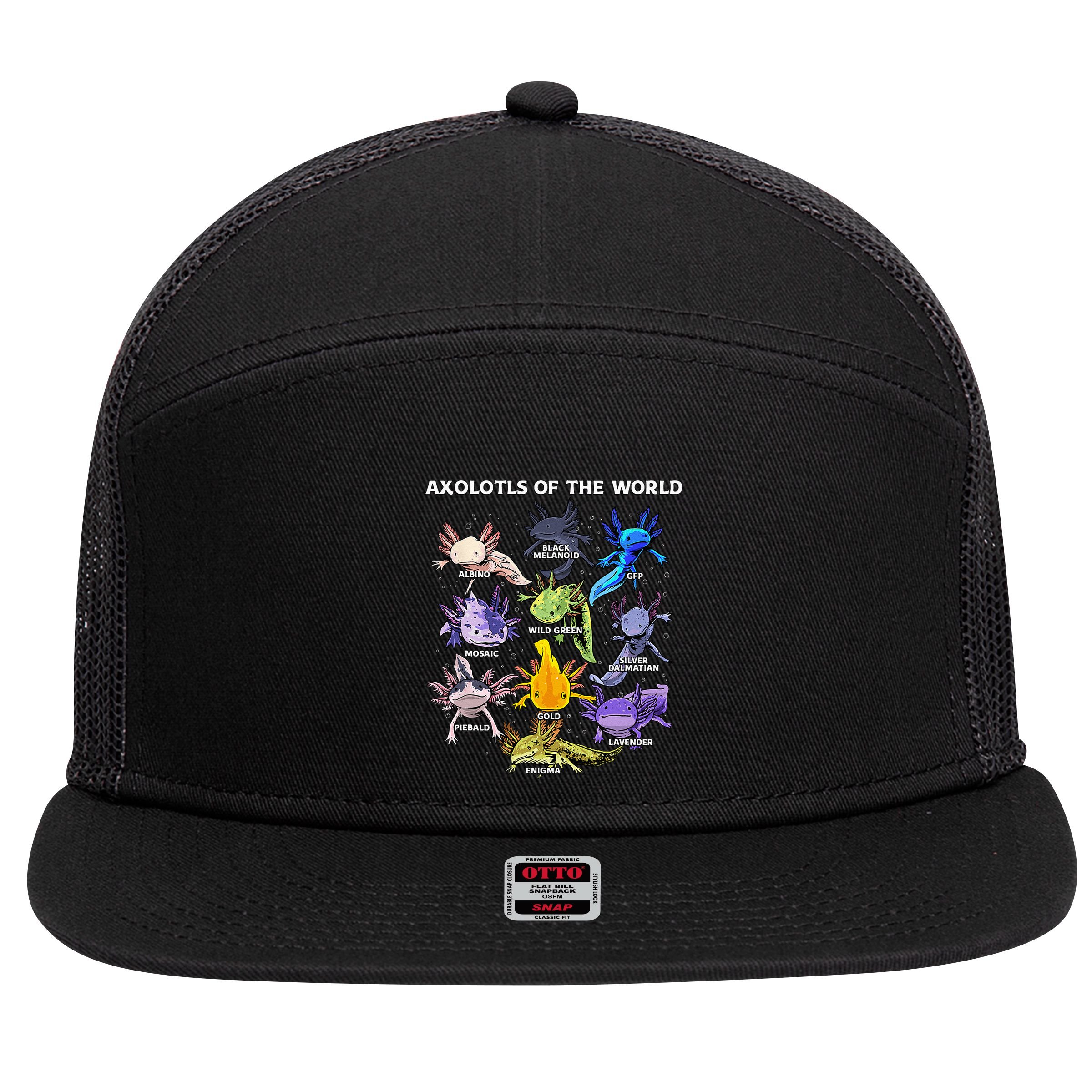 Axolotl Animals Of The World Kawaii Salamander Herpetology 7 Panel Mesh Trucker Snapback Hat