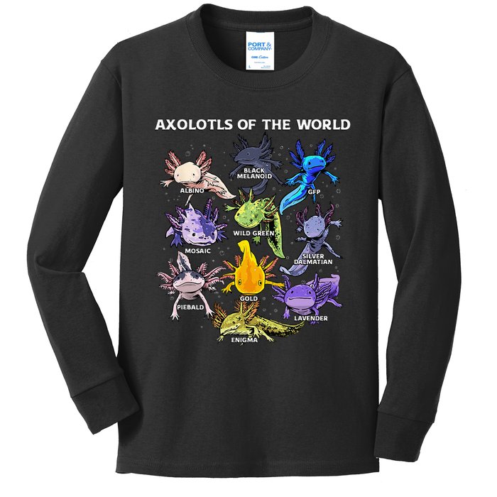 Axolotl Animals Of The World Kawaii Salamander Herpetology Kids Long Sleeve Shirt