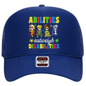 Autisms, Abilities Outweigh Disabilities High Crown Mesh Back Trucker Hat