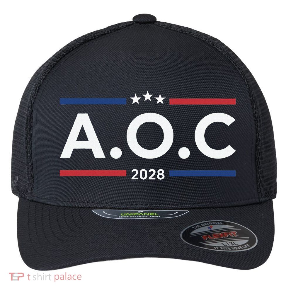 AOC Alexandria Ocasio Cortez 2028 For President Election  Flexfit Unipanel Trucker Cap