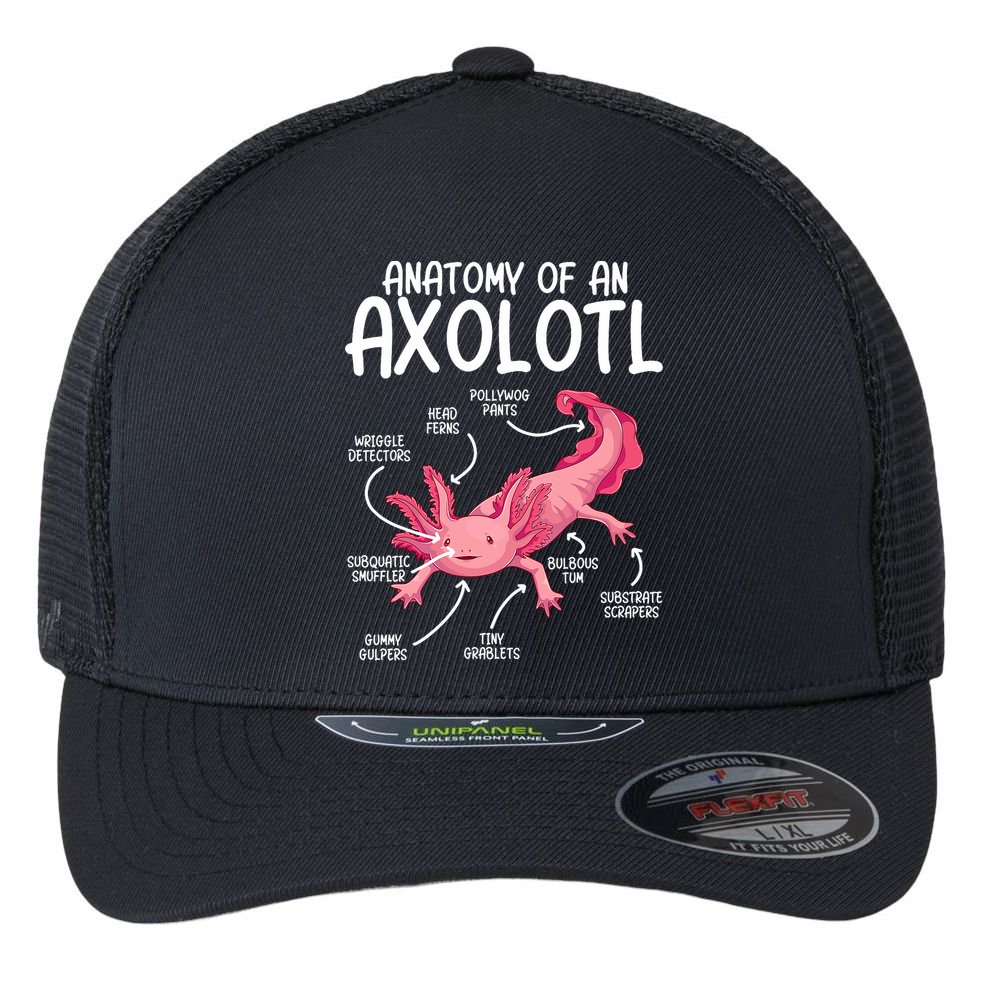 Axolotl Anatomy Of Axolotl Science Pet Axolotl Lover Flexfit Unipanel Trucker Cap