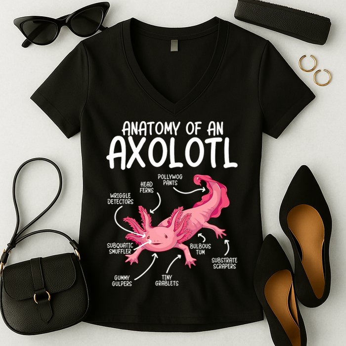 Axolotl Anatomy Of Axolotl Science Pet Axolotl Lover Women's V-Neck T-Shirt