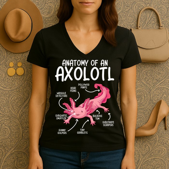 Axolotl Anatomy Of Axolotl Science Pet Axolotl Lover Women's V-Neck T-Shirt