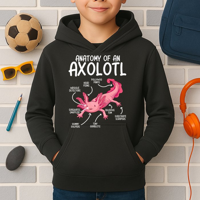 Axolotl Anatomy Of Axolotl Science Pet Axolotl Lover Kids Hoodie