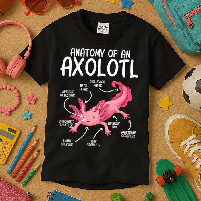 Axolotl Anatomy Of Axolotl Science Pet Axolotl Lover Kids T-Shirt