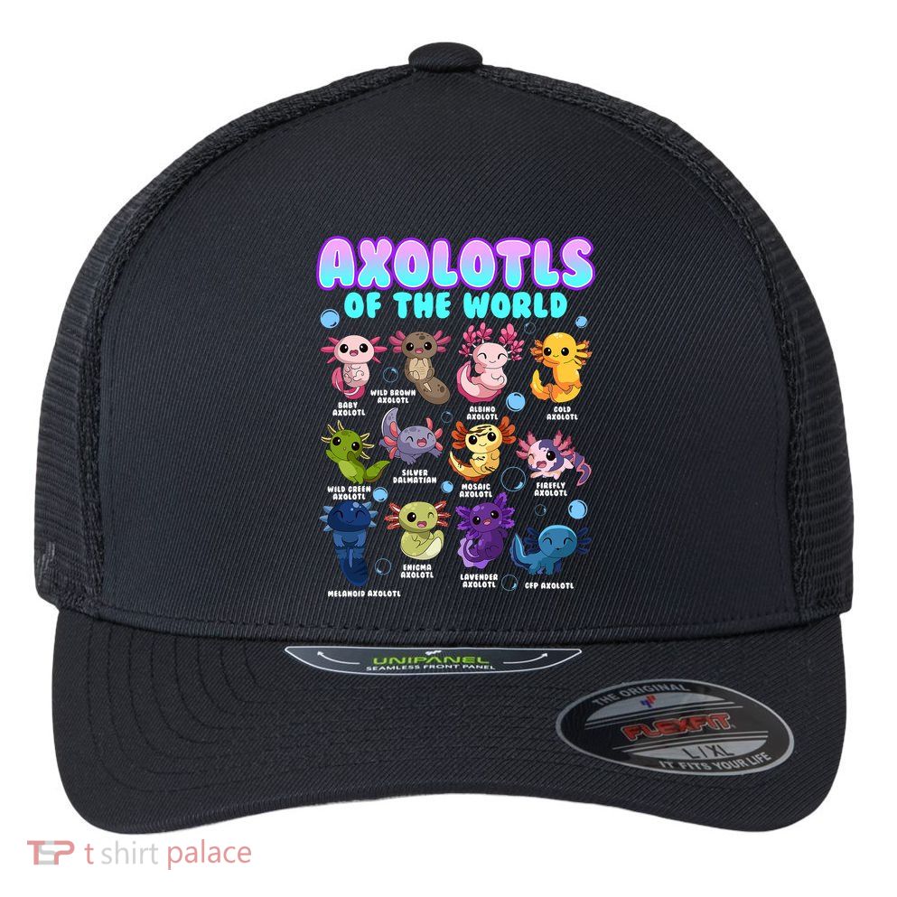 Axolotl Animals Of The World Kawaii Salamander Herpetology Flexfit Unipanel Trucker Cap