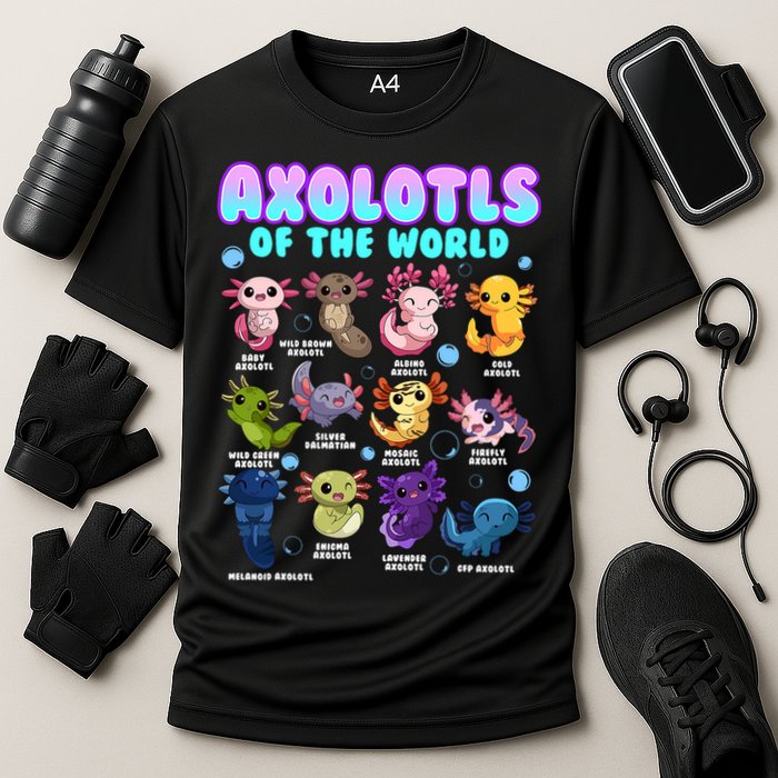 Axolotl Animals Of The World Kawaii Salamander Herpetology Cooling Performance Crew T-Shirt