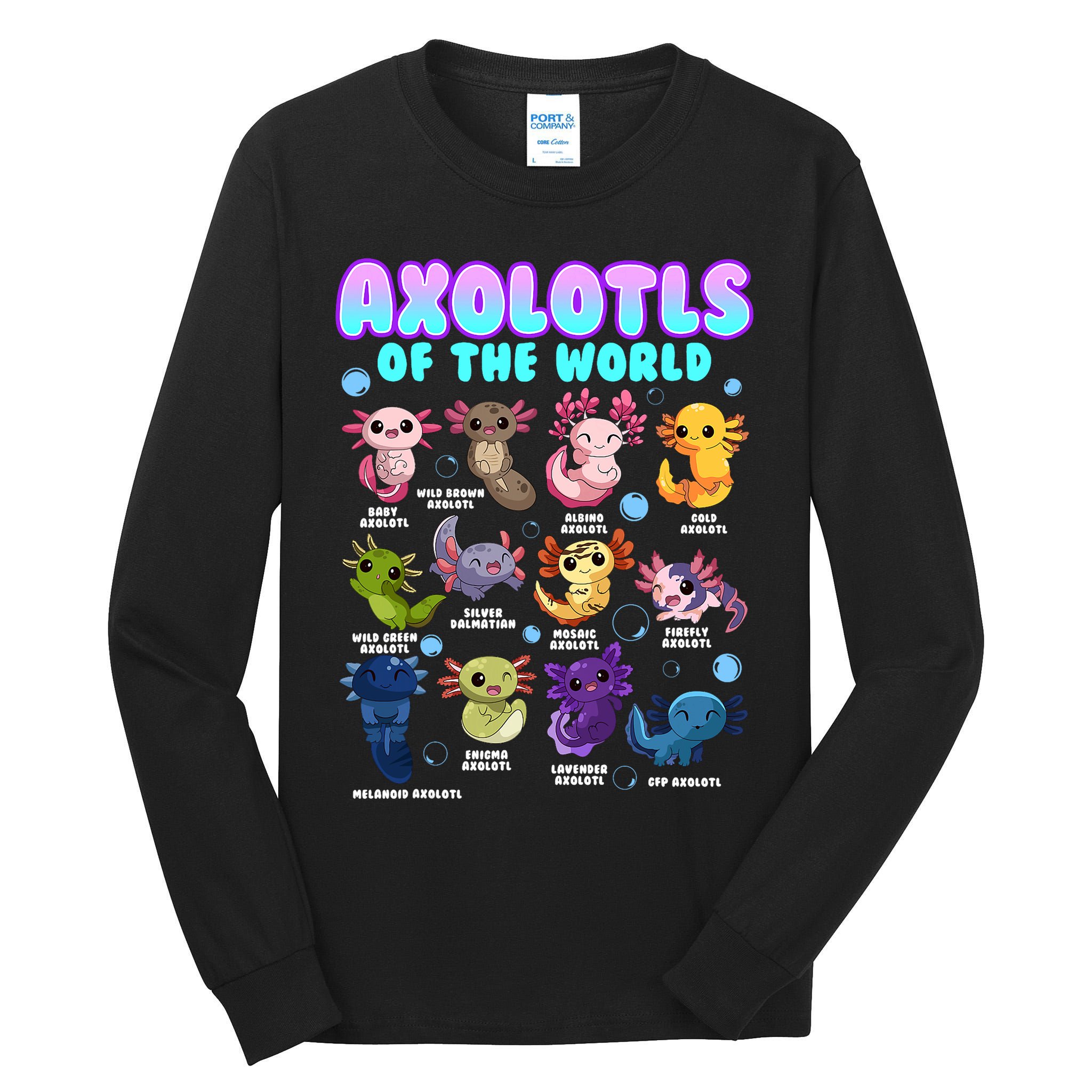 Axolotl Animals Of The World Kawaii Salamander Herpetology Tall Long Sleeve T-Shirt