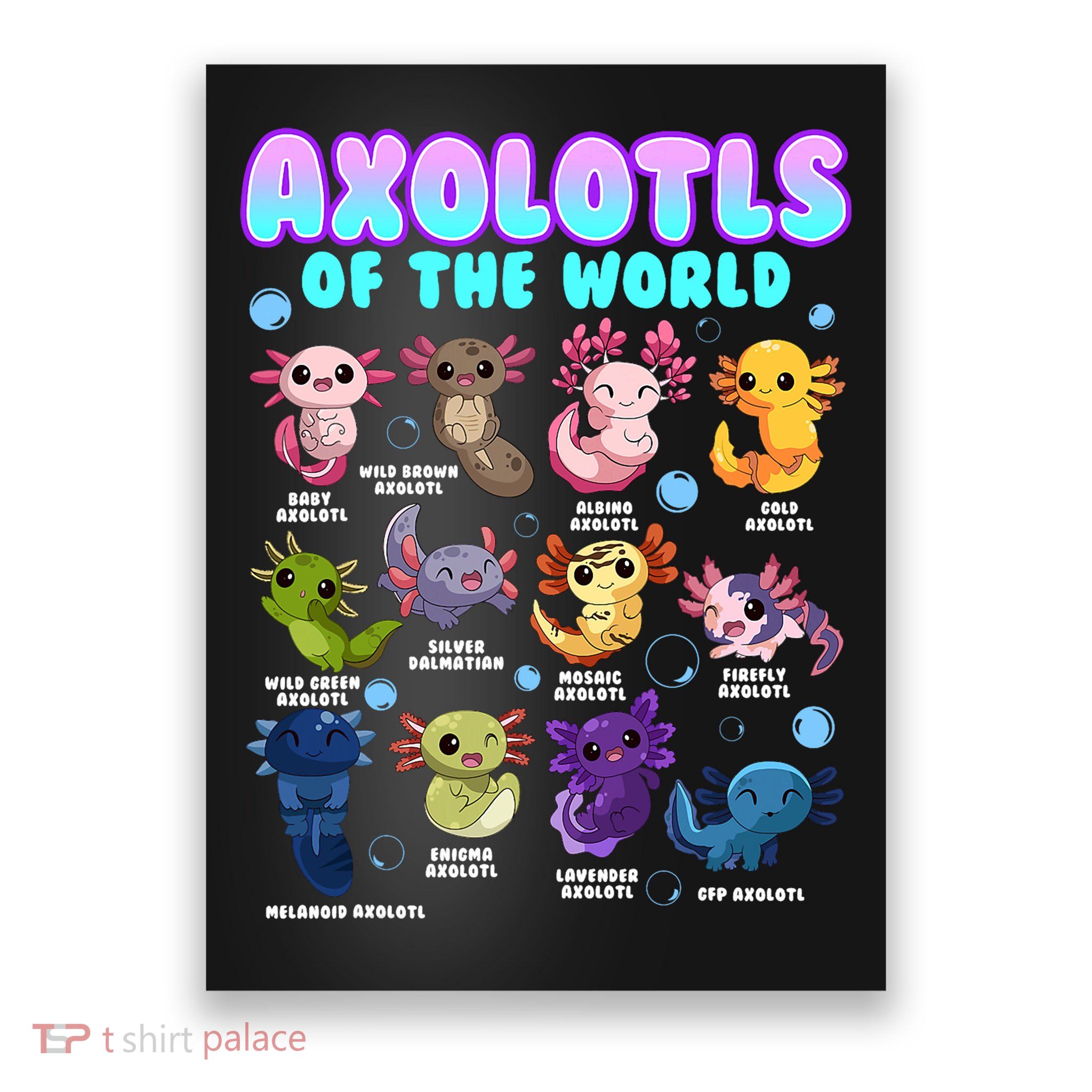 Axolotl Animals Of The World Kawaii Salamander Herpetology Poster