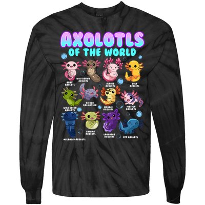 Axolotl Animals Of The World Kawaii Salamander Herpetology Tie-Dye Long Sleeve Shirt