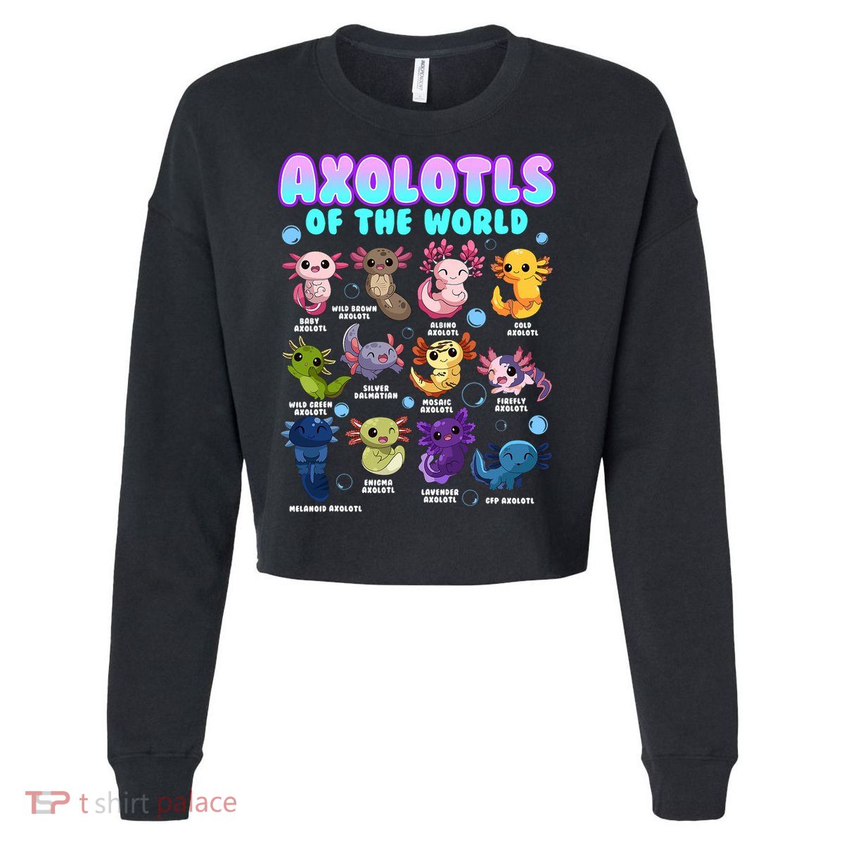 Axolotl Animals Of The World Kawaii Salamander Herpetology Cropped Pullover Crew