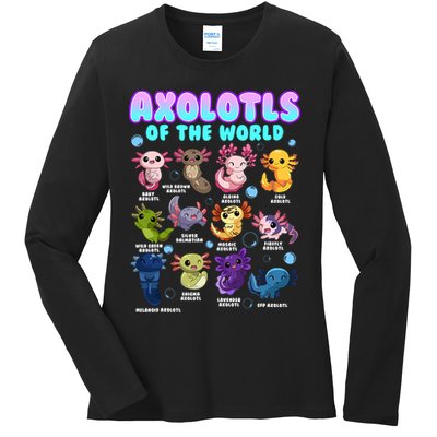 Axolotl Animals Of The World Kawaii Salamander Herpetology Ladies Long Sleeve Shirt