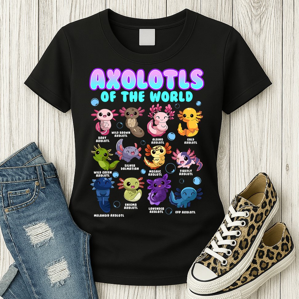 Axolotl Animals Of The World Kawaii Salamander Herpetology Womens T-Shirt