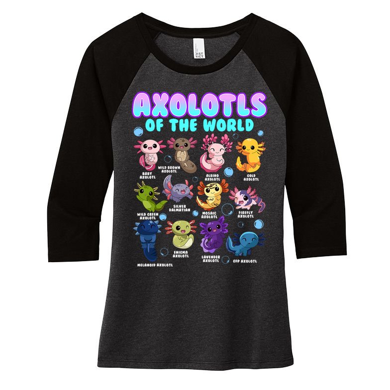 Axolotl Animals Of The World Kawaii Salamander Herpetology Women's Tri-Blend 3/4-Sleeve Raglan Shirt