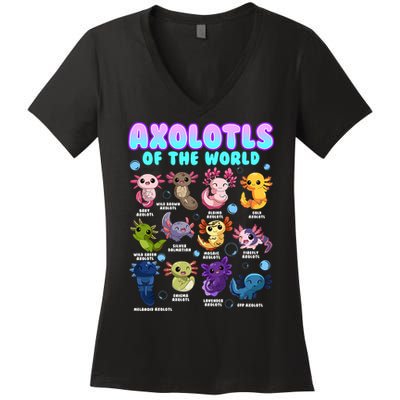Axolotl Animals Of The World Kawaii Salamander Herpetology Women's V-Neck T-Shirt