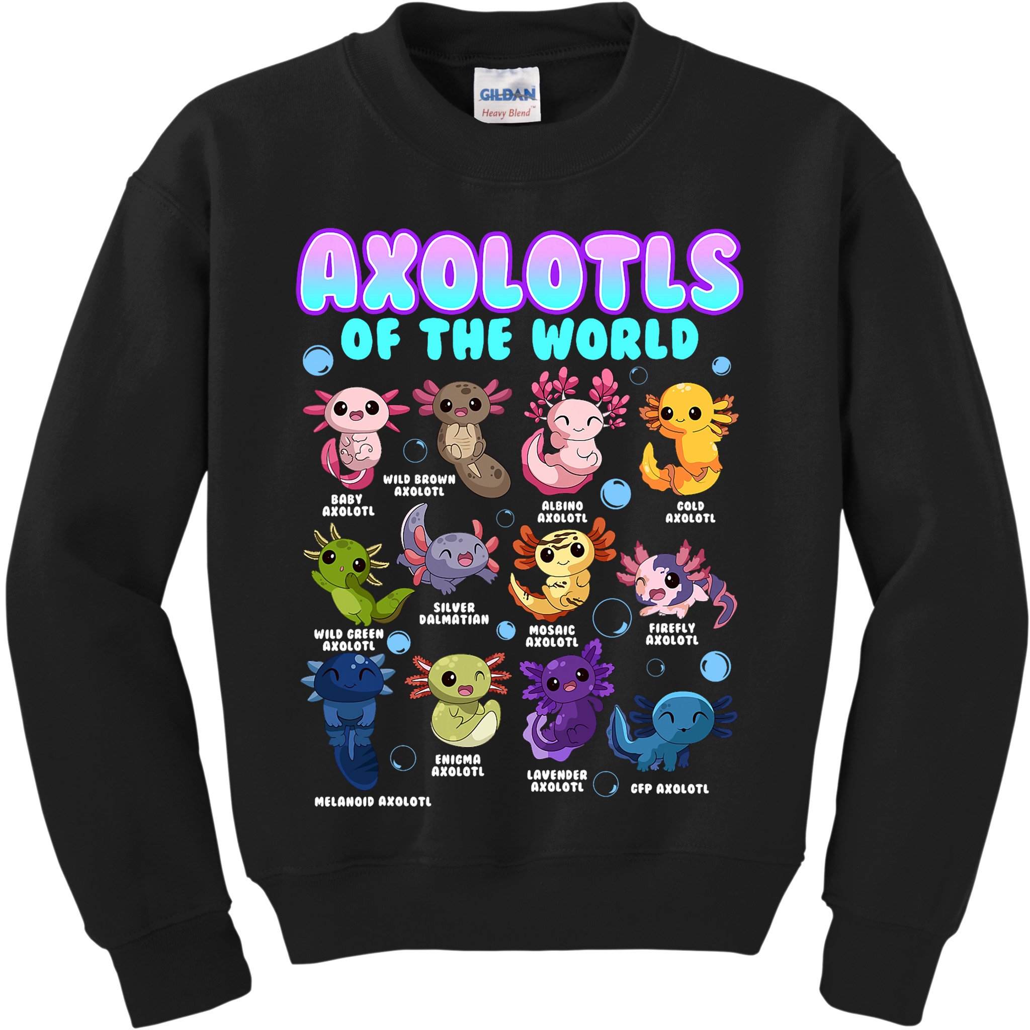 Axolotl Animals Of The World Kawaii Salamander Herpetology Kids Sweatshirt