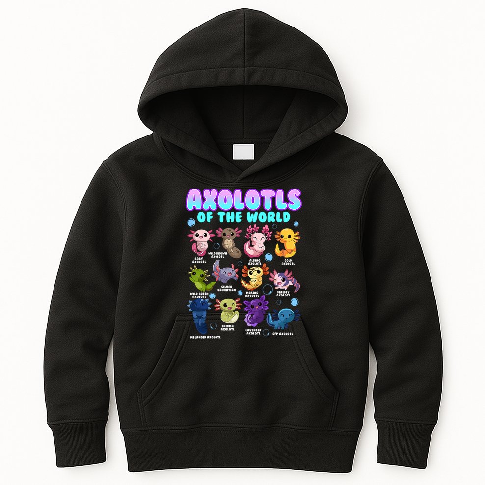 Axolotl Animals Of The World Kawaii Salamander Herpetology Kids Hoodie