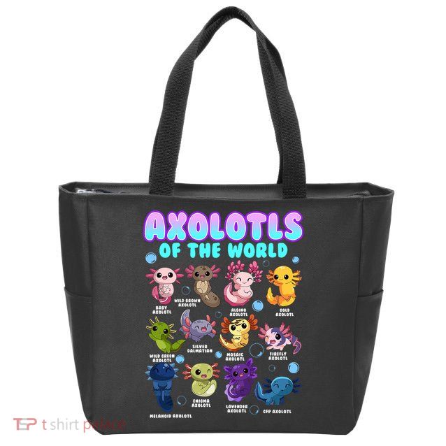 Axolotl Animals Of The World Kawaii Salamander Herpetology Zip Tote Bag