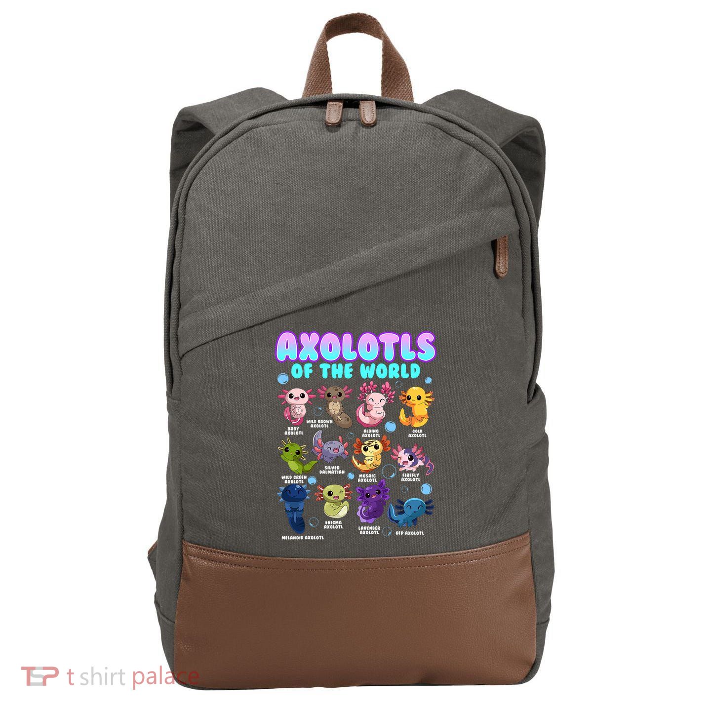 Axolotl Animals Of The World Kawaii Salamander Herpetology Cotton Canvas Backpack