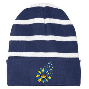 Autism Awareness Peace Sunflower Striped Beanie with Solid Band