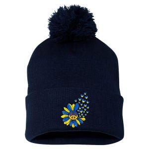 Autism Awareness Peace Sunflower Pom Pom 12in Knit Beanie