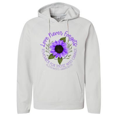 Alzheimer Awareness Purple Sunflower Performance Fleece Hoodie