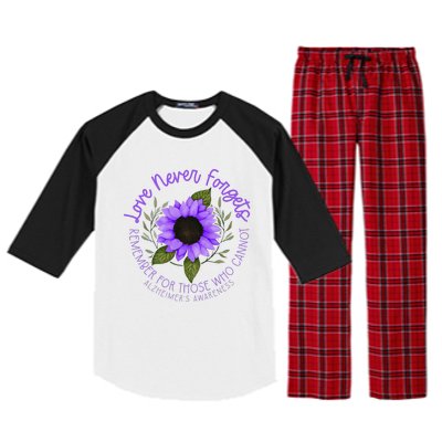 Alzheimer Awareness Purple Sunflower Raglan Sleeve Pajama Set