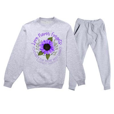 Alzheimer Awareness Purple Sunflower Premium Crewneck Sweatsuit Set