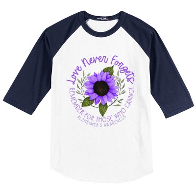 Alzheimer Awareness Purple Sunflower Baseball Sleeve Shirt