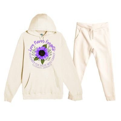 Alzheimer Awareness Purple Sunflower Premium Hooded Sweatsuit Set