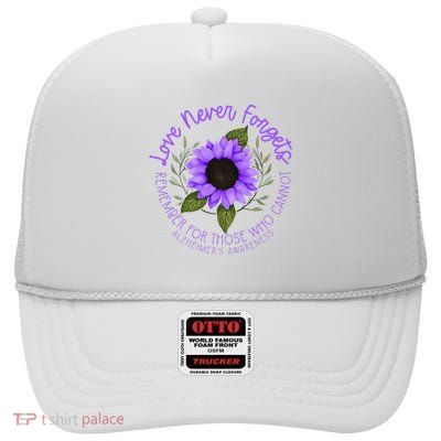 Alzheimer Awareness Purple Sunflower High Crown Mesh Back Trucker Hat