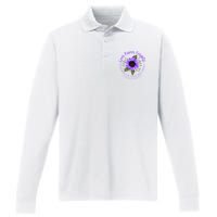 Alzheimer Awareness Purple Sunflower Performance Long Sleeve Polo