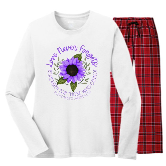 Alzheimer Awareness Purple Sunflower Women's Long Sleeve Flannel Pajama Set 