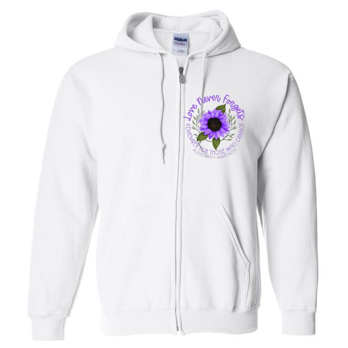 Alzheimer Awareness Purple Sunflower Full Zip Hoodie