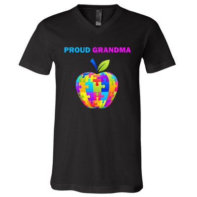 Autism Awareness Proud Grandma; Autism Grandma Tee V-Neck T-Shirt