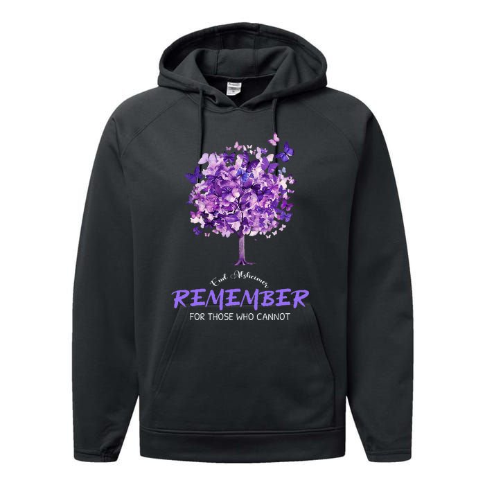 Alzheimers Awareness Purple Butterfly Performance Fleece Hoodie