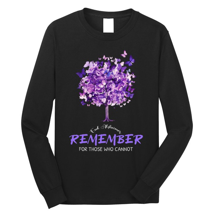 Alzheimers Awareness Purple Butterfly Long Sleeve Shirt