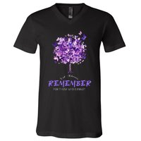 Alzheimers Awareness Purple Butterfly V-Neck T-Shirt