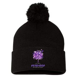 Alzheimers Awareness Purple Butterfly Pom Pom 12in Knit Beanie