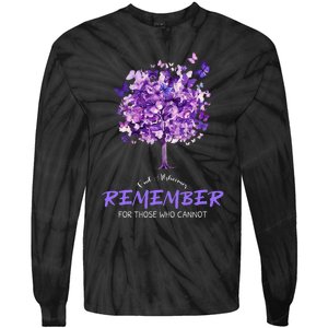 Alzheimers Awareness Purple Butterfly Tie-Dye Long Sleeve Shirt