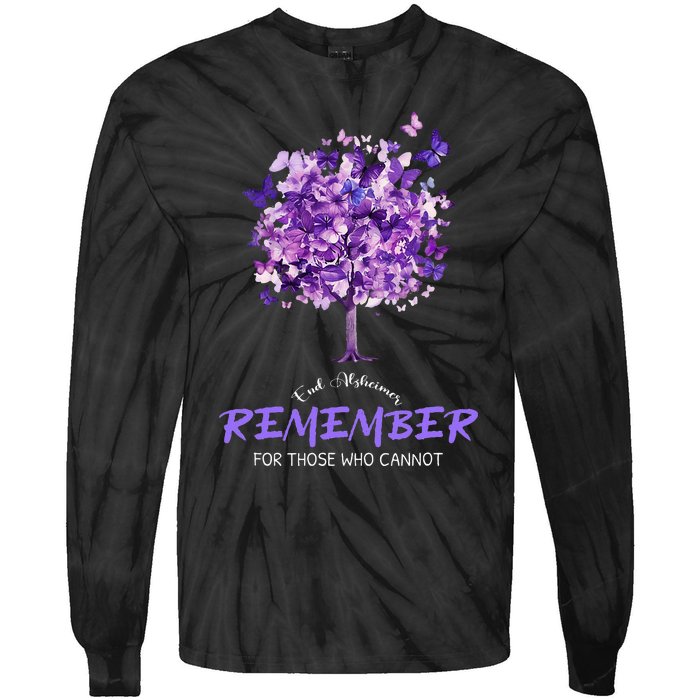 Alzheimers Awareness Purple Butterfly Tie-Dye Long Sleeve Shirt