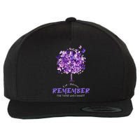 Alzheimers Awareness Purple Butterfly Wool Snapback Cap