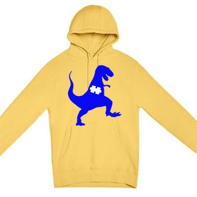 Autism Awareness Puzzle Blue Dinosaur Premium Pullover Hoodie