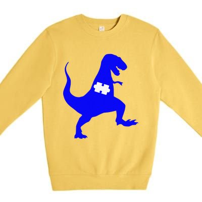 Autism Awareness Puzzle Blue Dinosaur Premium Crewneck Sweatshirt