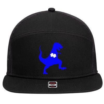 Autism Awareness Puzzle Blue Dinosaur 7 Panel Mesh Trucker Snapback Hat