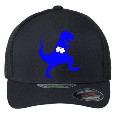 Autism Awareness Puzzle Blue Dinosaur Flexfit Unipanel Trucker Cap